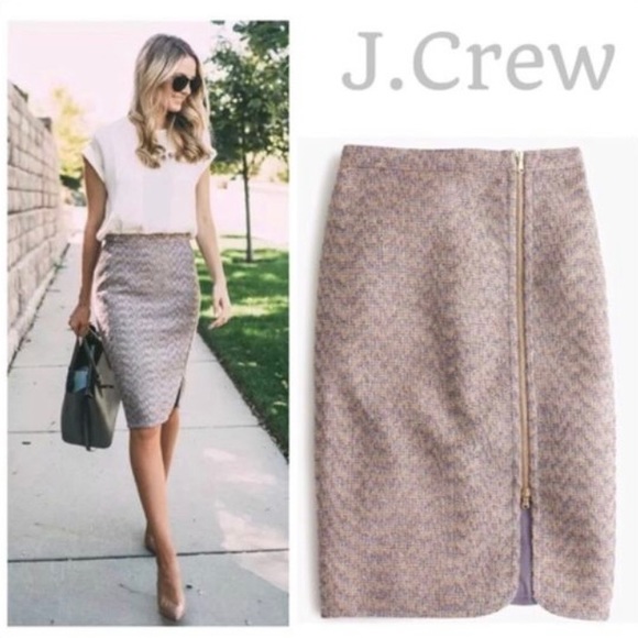 J. Crew Front Zip Pencil Skirt Sparkly Purple Gold Metallic Tweed Skirt Size 0 - Picture 13 of 17